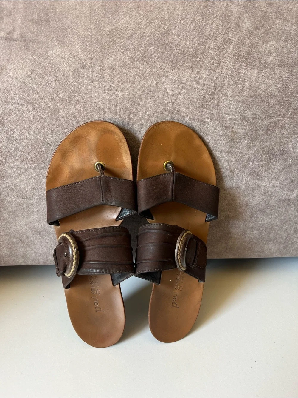 Paul Green Brown Leather Slide Sandals with Buckle